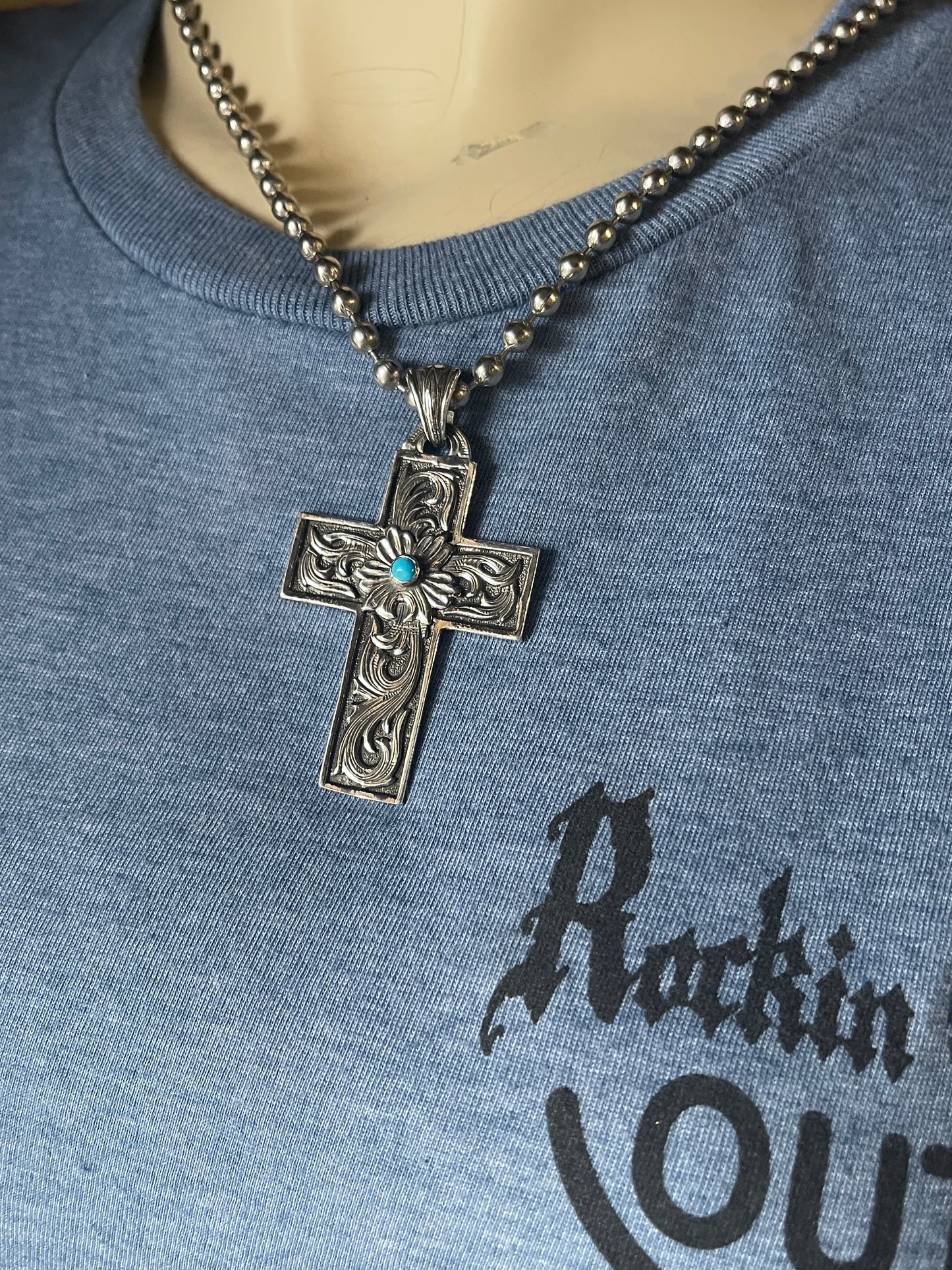 Saddle Tooled Cross Necklace