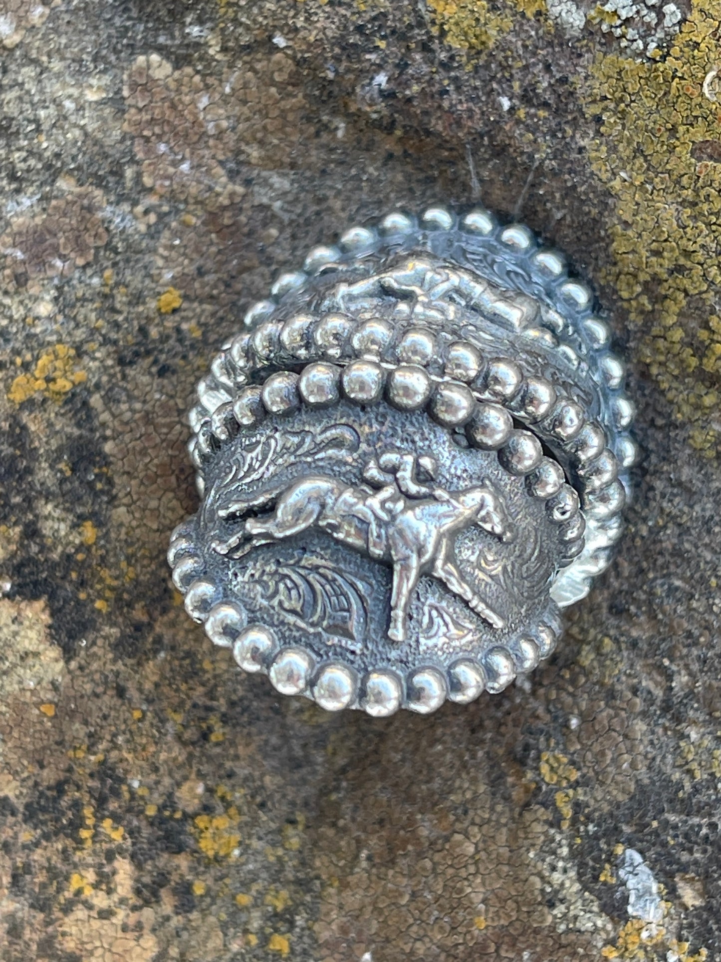 Racehorse beaded border ring.