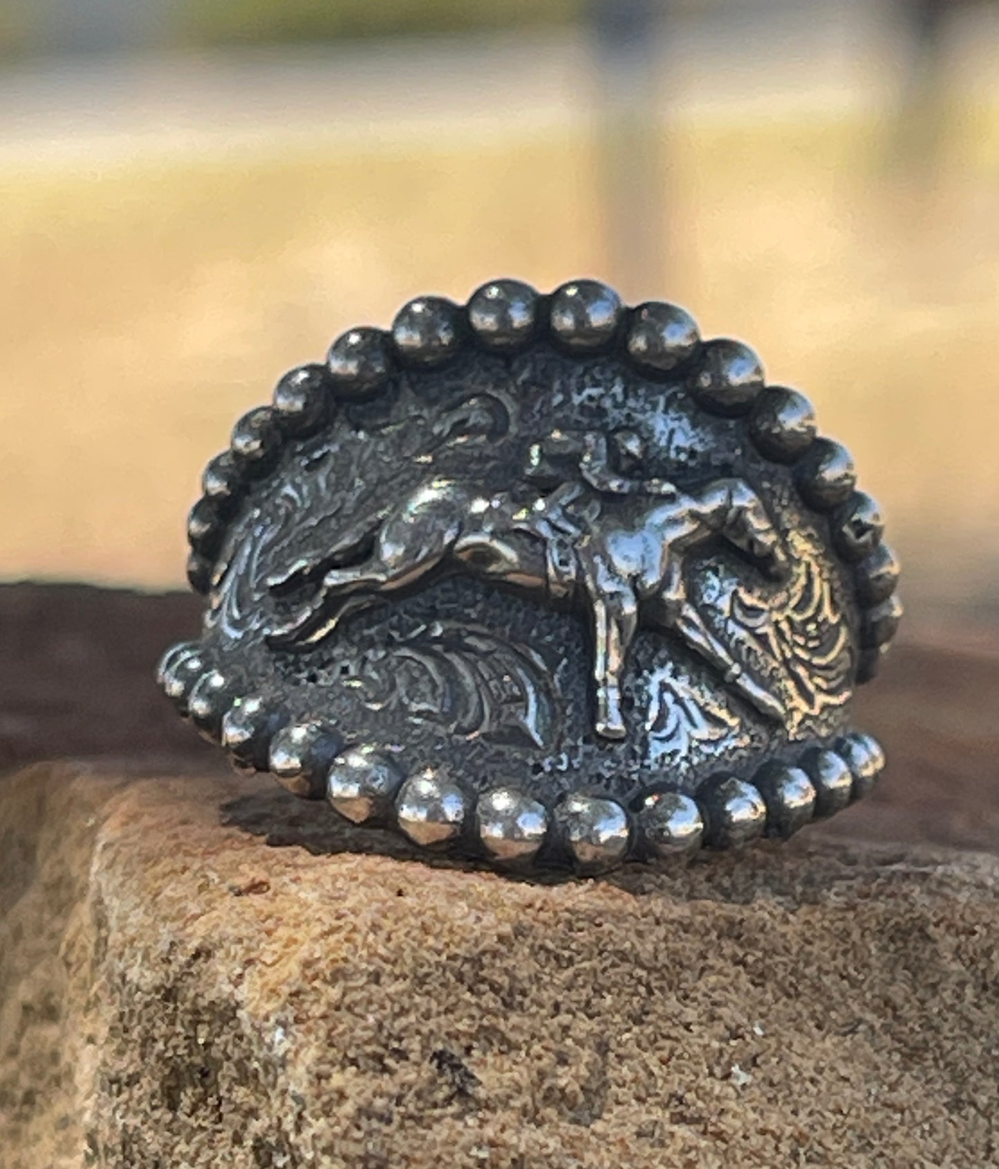 Racehorse beaded border ring.