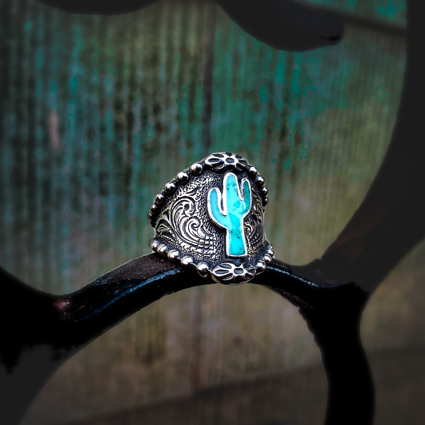 Beaded Border Turquoise Cactus Ring