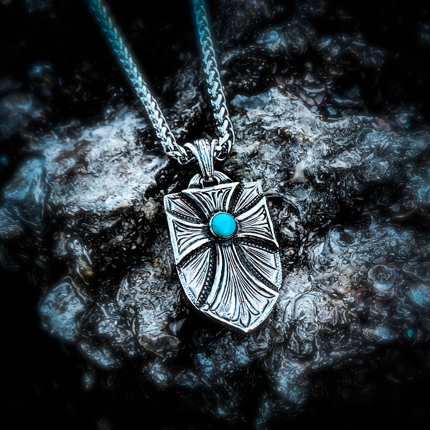 Shielded Cross Turquoise Necklace