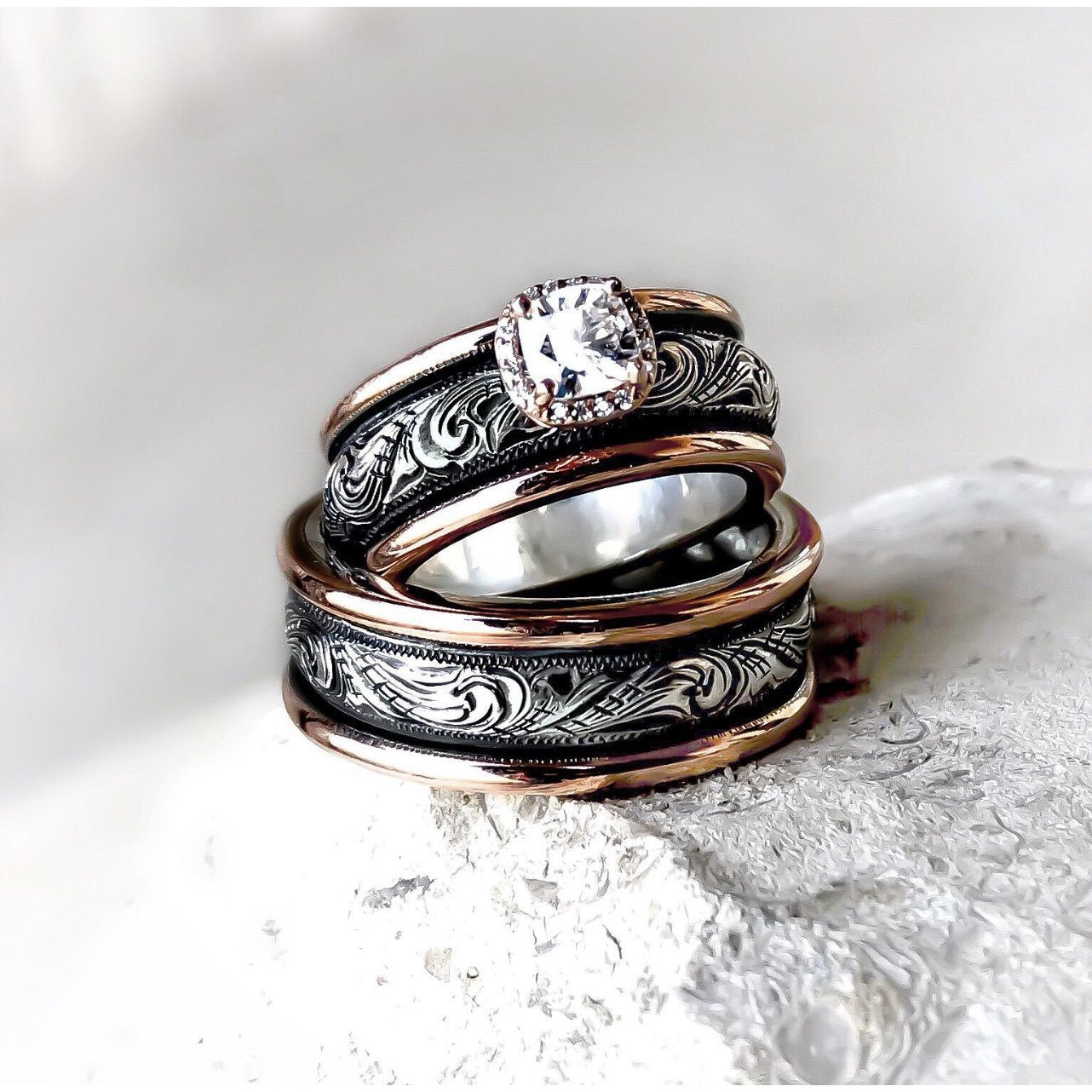Silver Rose Engagement Set