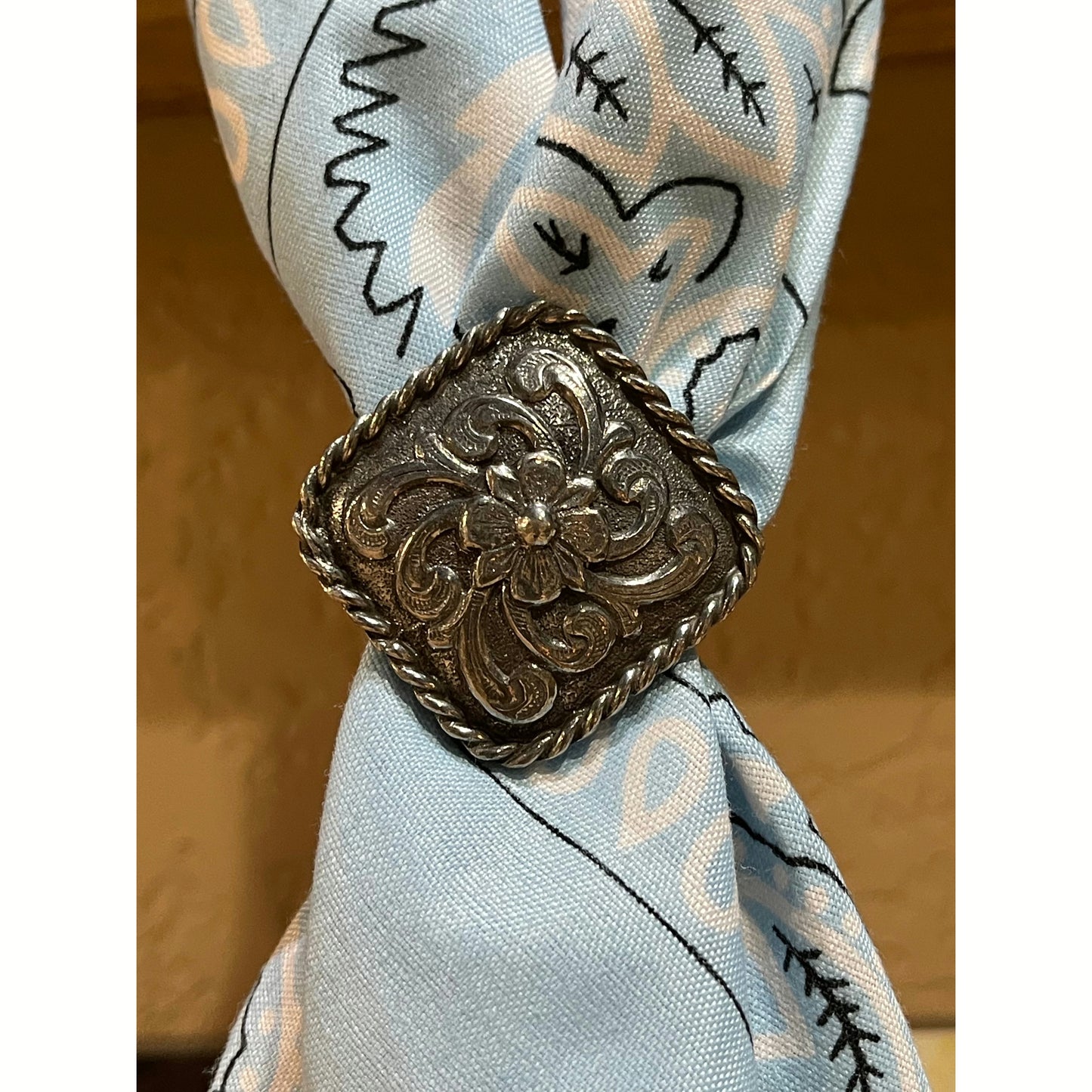 Square Single Flower Scarf Slide With Roped Border