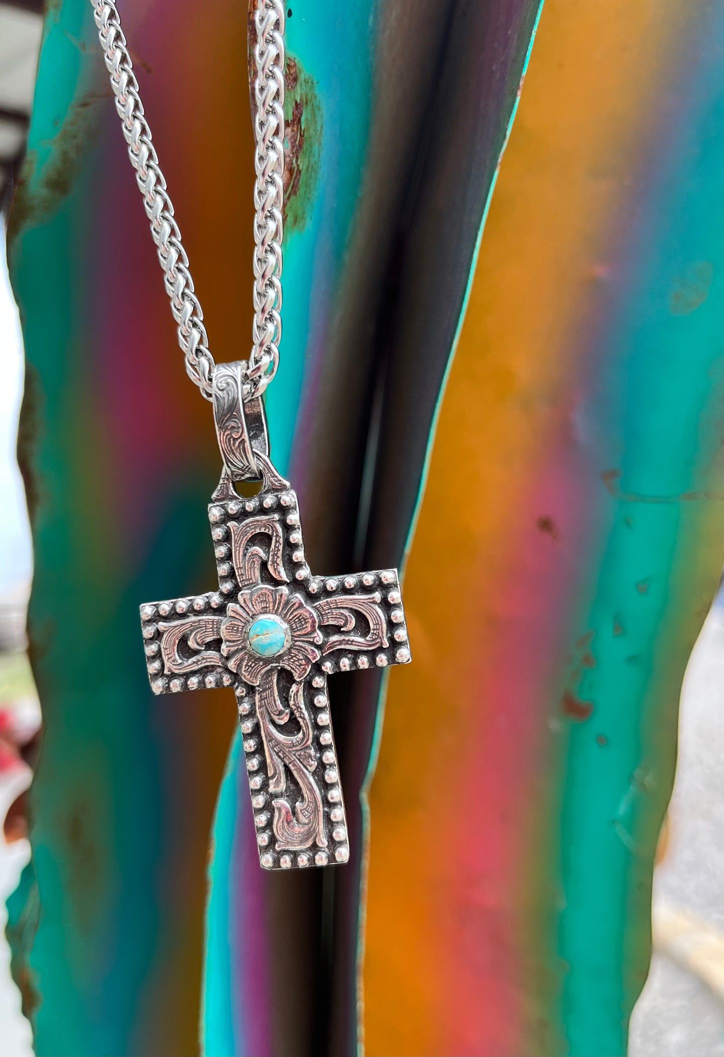 Saddle Tooled Cross Necklace