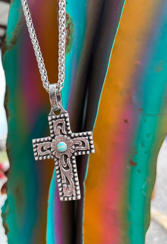 Saddle Tooled Cross Necklace