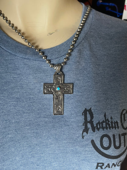 Saddle Tooled Cross Necklace