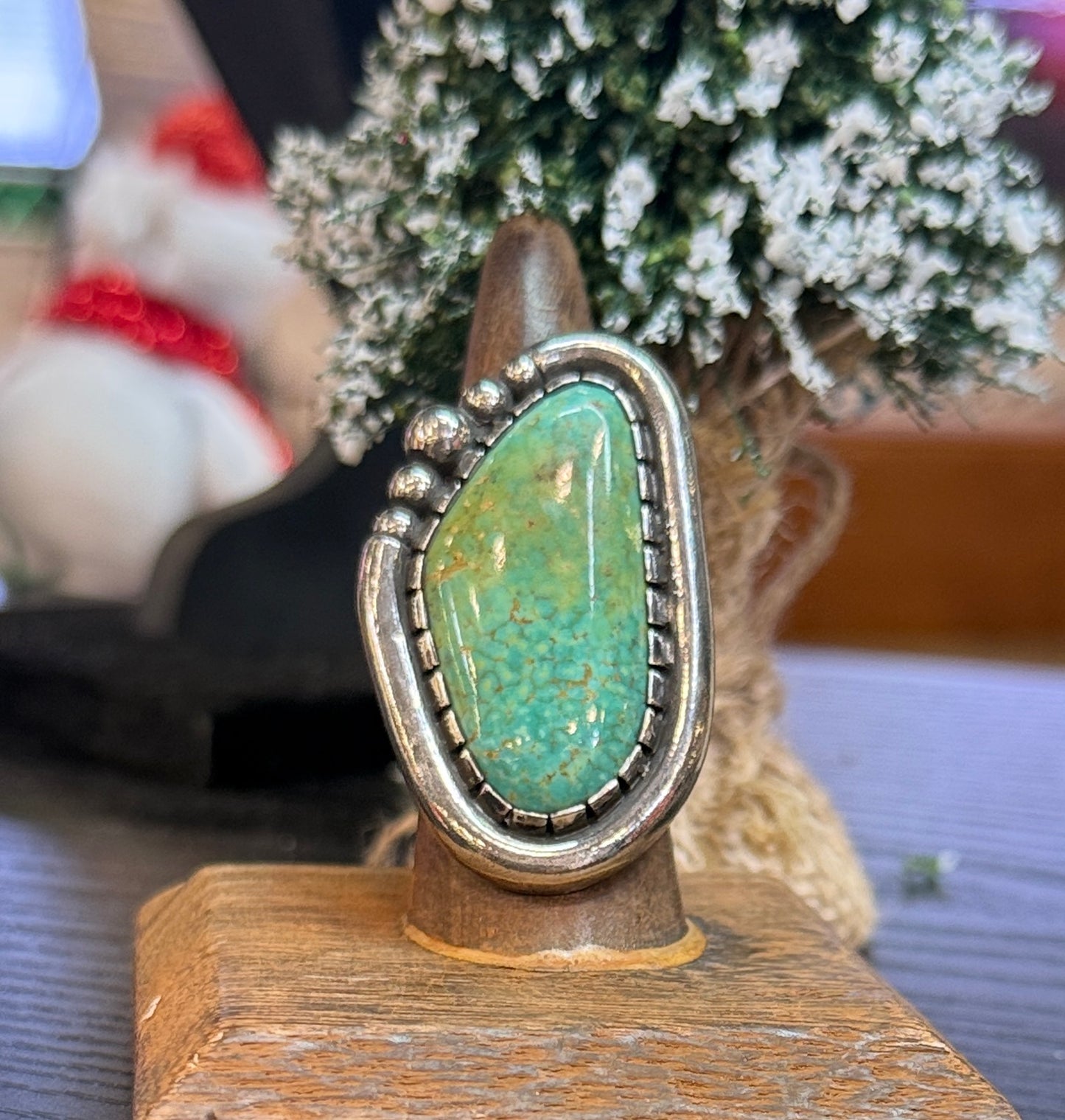 Beaded statement turquoise ring size 8
