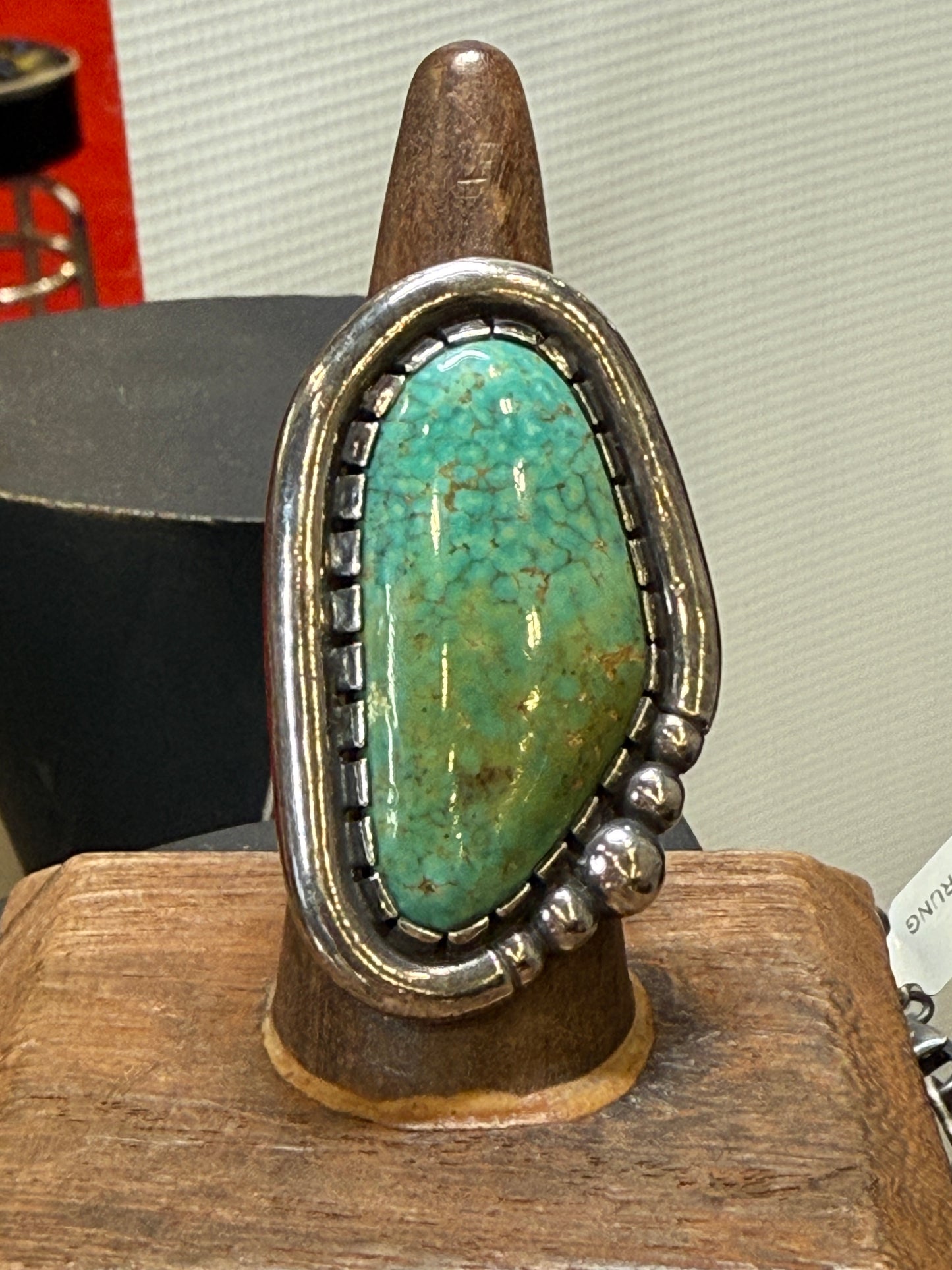 Beaded statement turquoise ring size 8