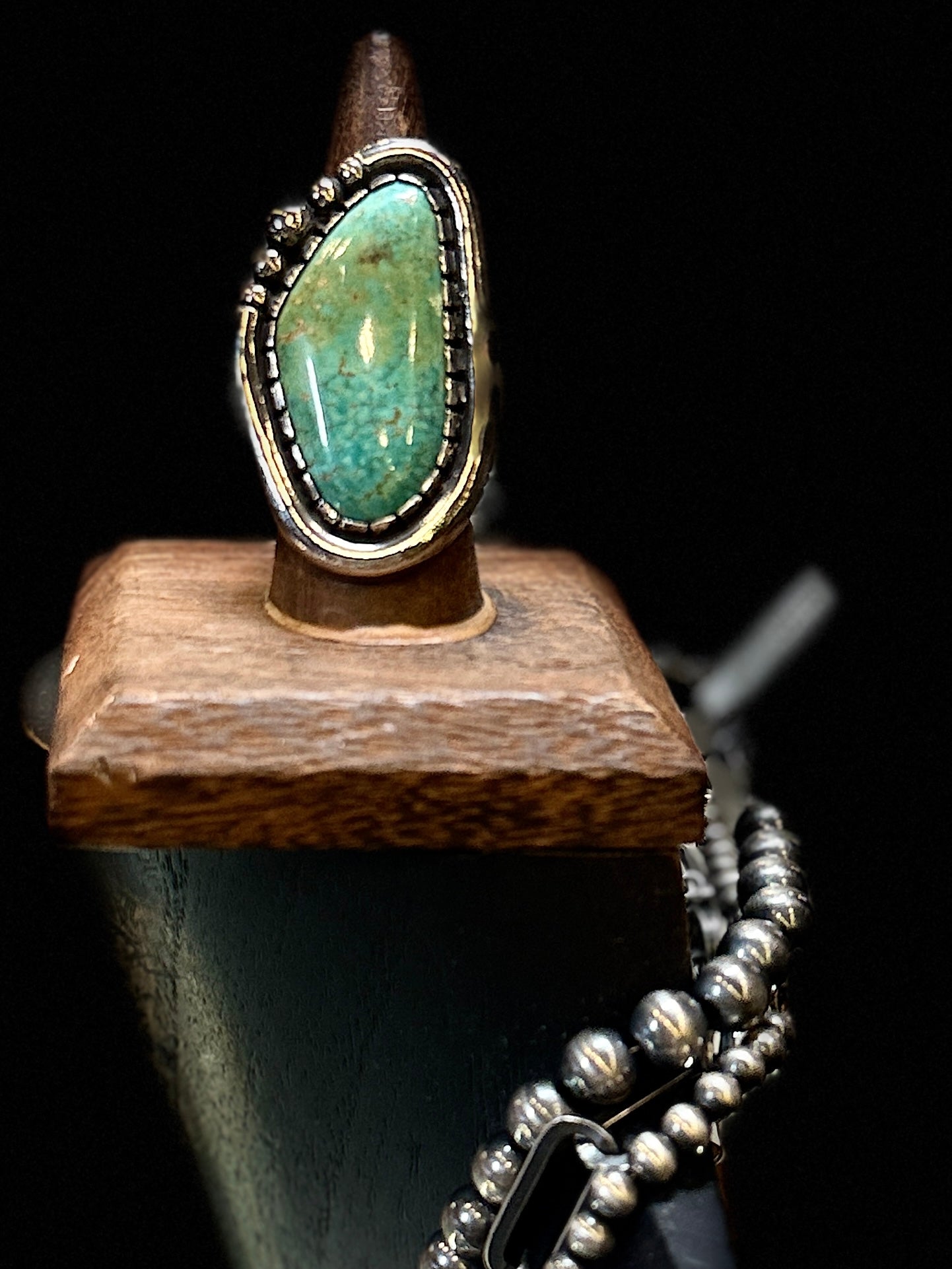 Beaded statement turquoise ring size 8