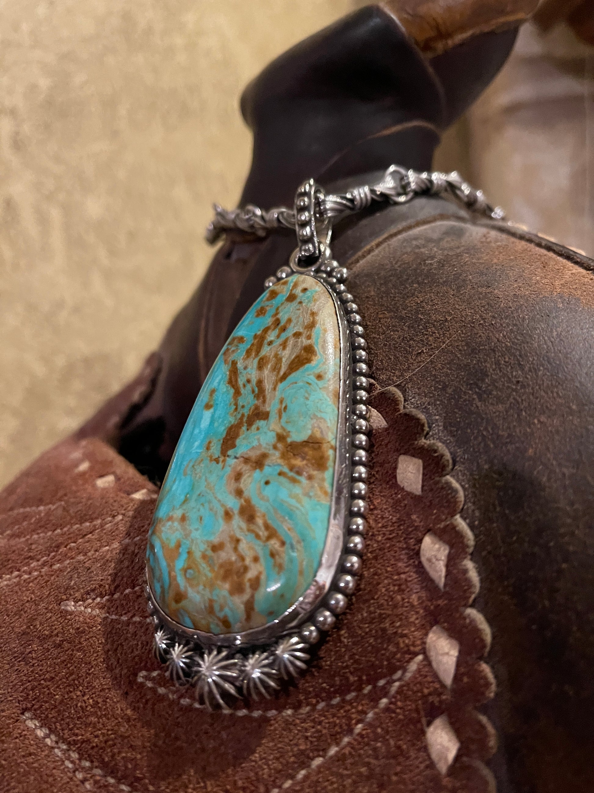 Leather Large Turquoise Stones One Of A Kind, Leather Bracelet