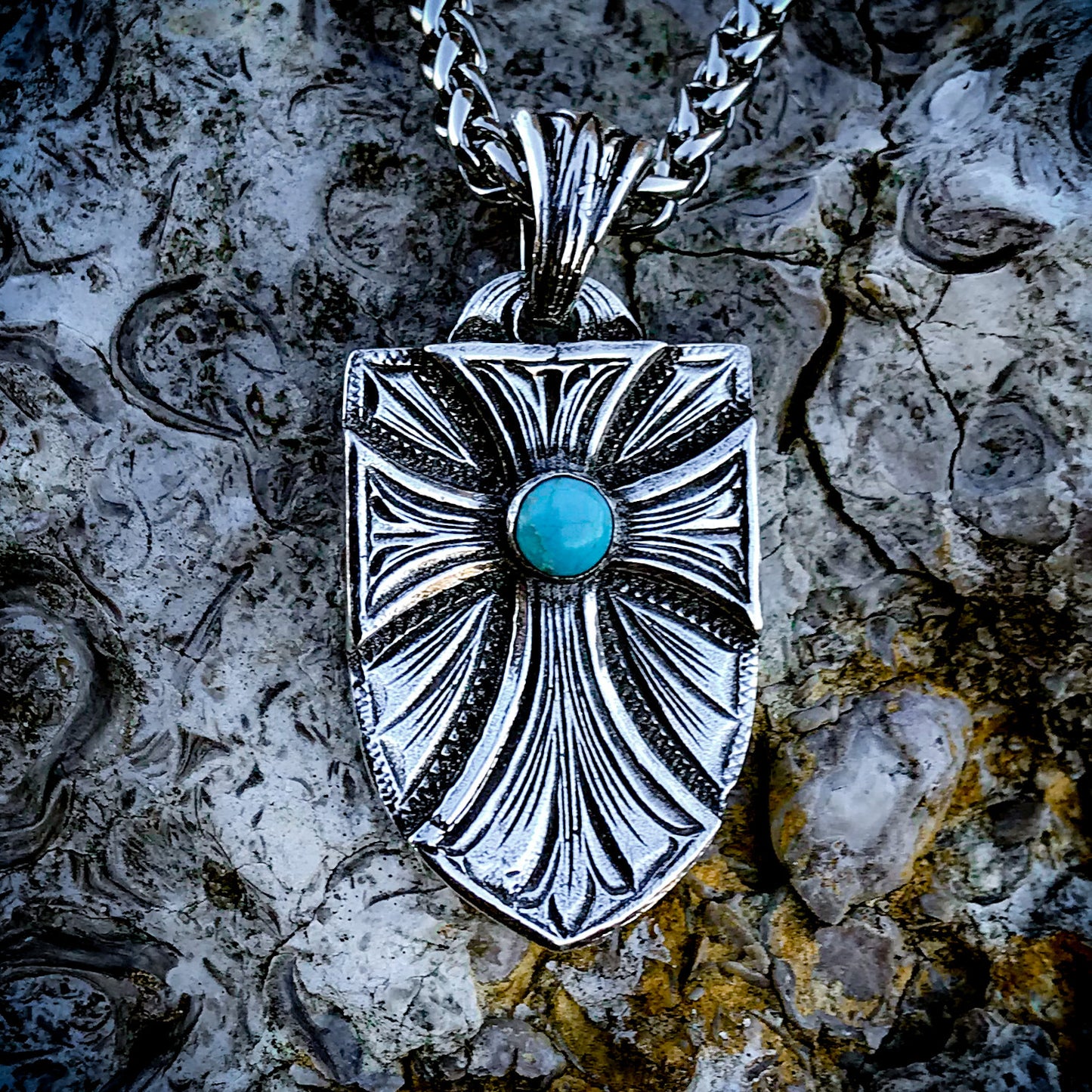 Shielded Cross Turquoise Necklace