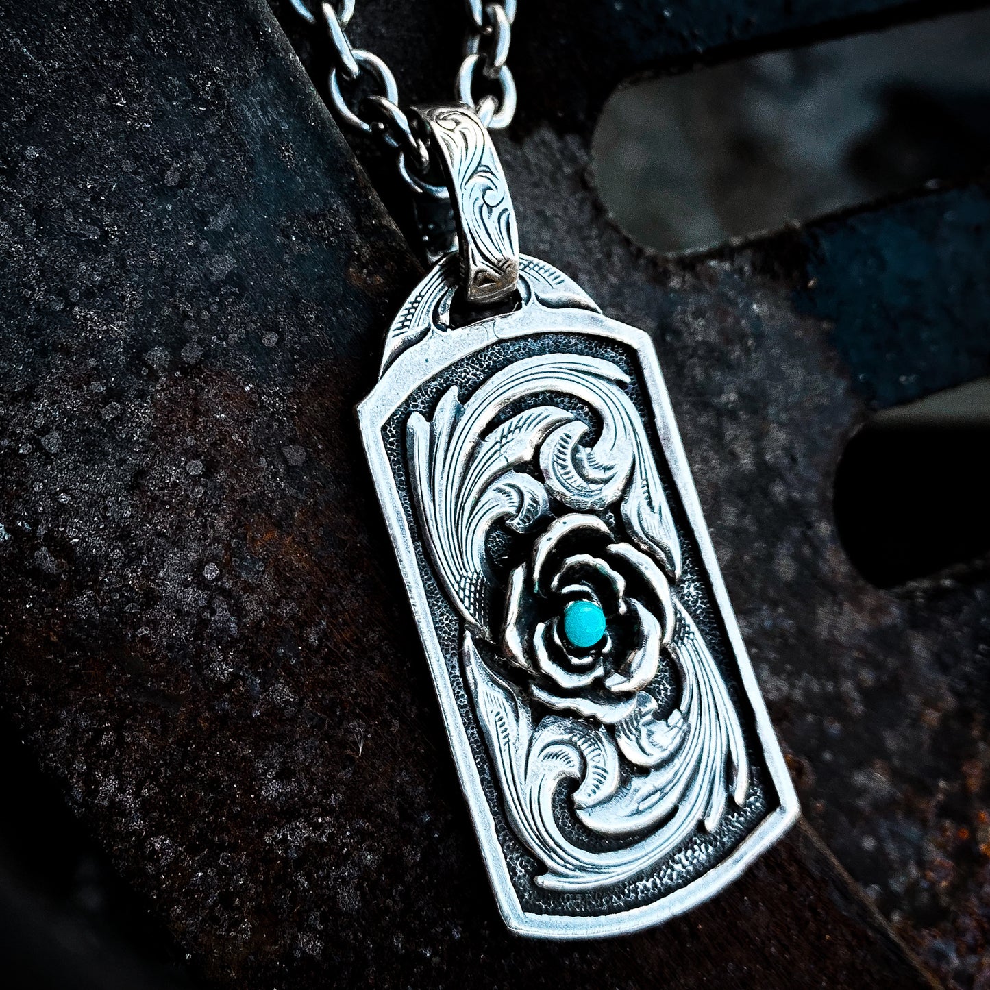 Turquoise Rose Dog Tag