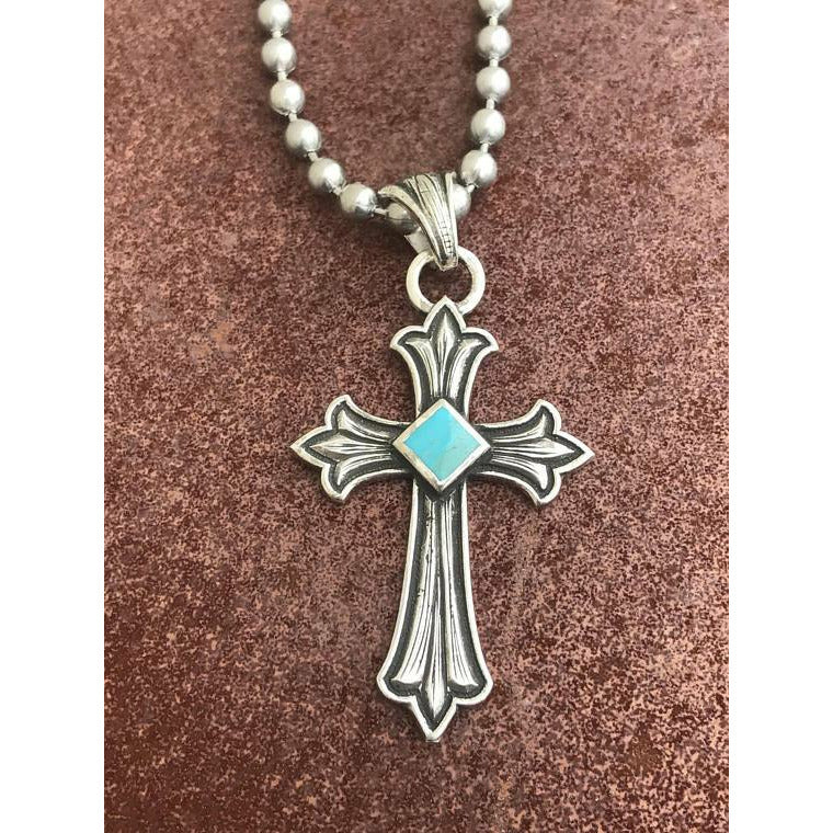 Sleeping Beauty Turquoise Cross Necklace Pendant – Hawkes and Co