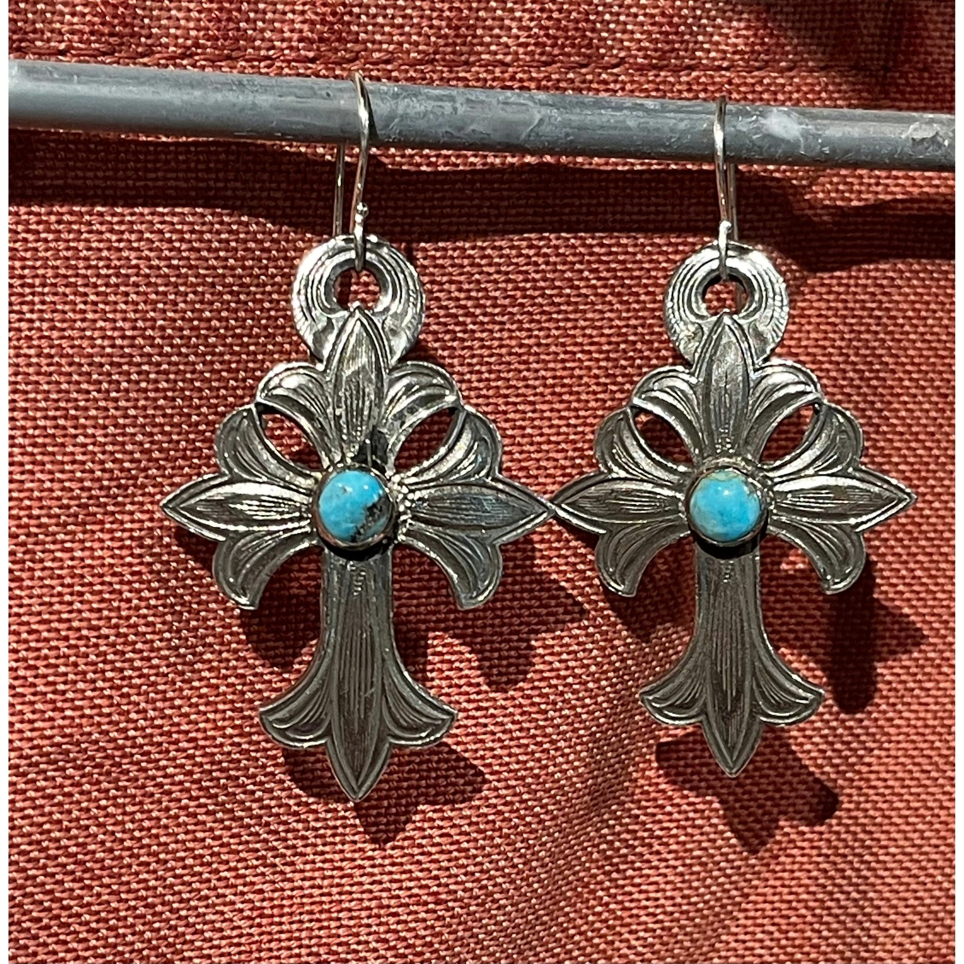Mary Cross Turquoise Earrings Rockin Out Silver