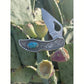 Custom hand engraved Byrd knife with oval Kingman turquoise stone. (Stones will vary in color due to the natural Kingman stone)